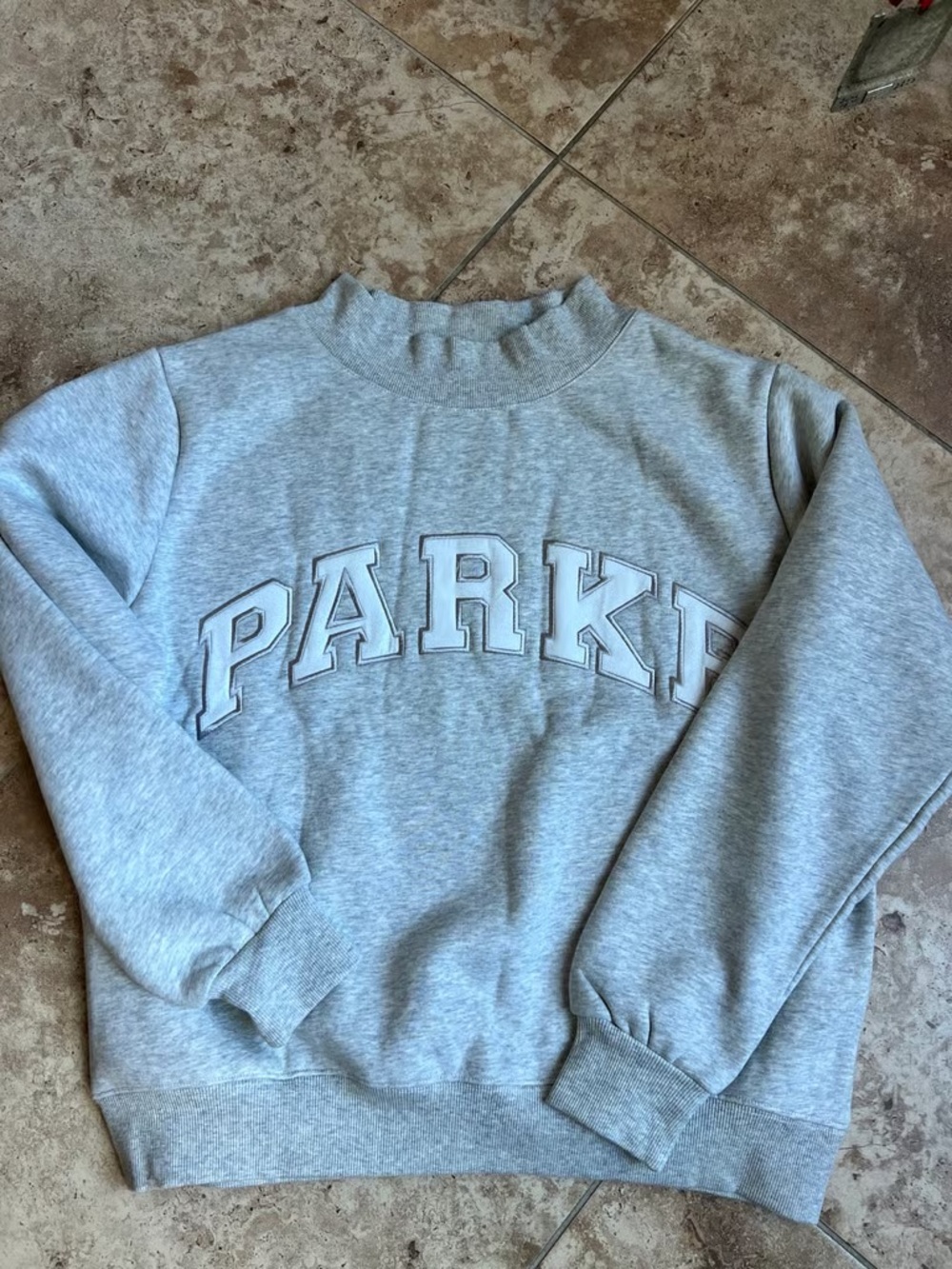 Parker Embroidered Crewneck Sweatshirt in Light Grey